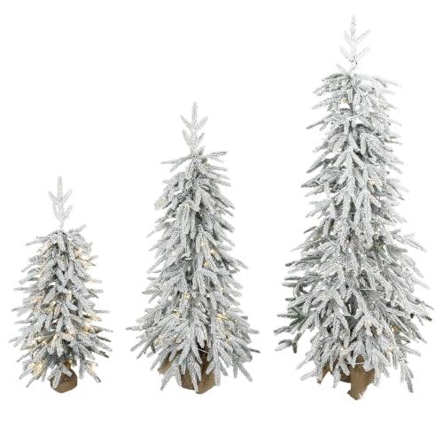 Image of HOMCOM Prelit Flocked Artificial Christmas Tree Set of 3 (3FT+4FT+5FT)