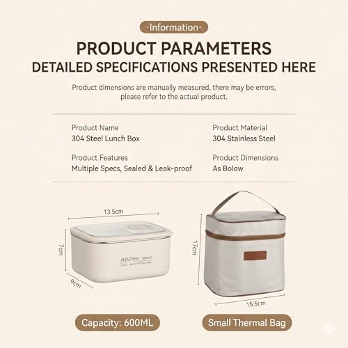 Image of YELONA Stainless Steel Bento Lunch Box Set with Insulated Bag - Microwave & Dishwasher Safe Tiffin Box for Office & School, Leak-Proof Meal Prep Containers - 1200ml (2 x 600ml), Beige