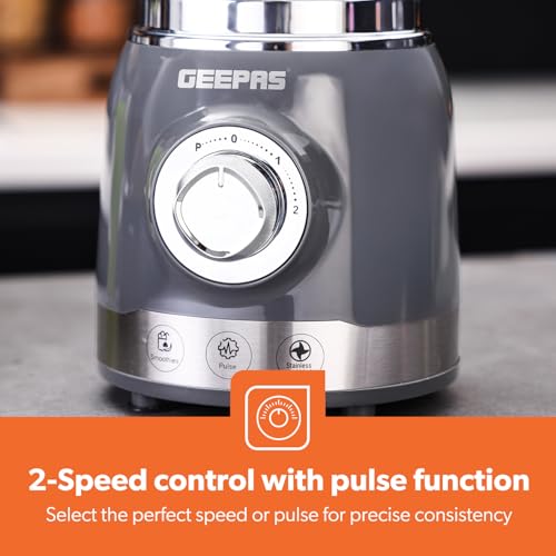 Geepas Electric Blender Smoothie Maker, 700W | Glass Jug Blender with Ice Crusher Stainless Steel Blades | 2 Speed Control with Pulse Function| 1.5L Glass Jar | Smoothie Milkshake Maker, Grey - Image 5
