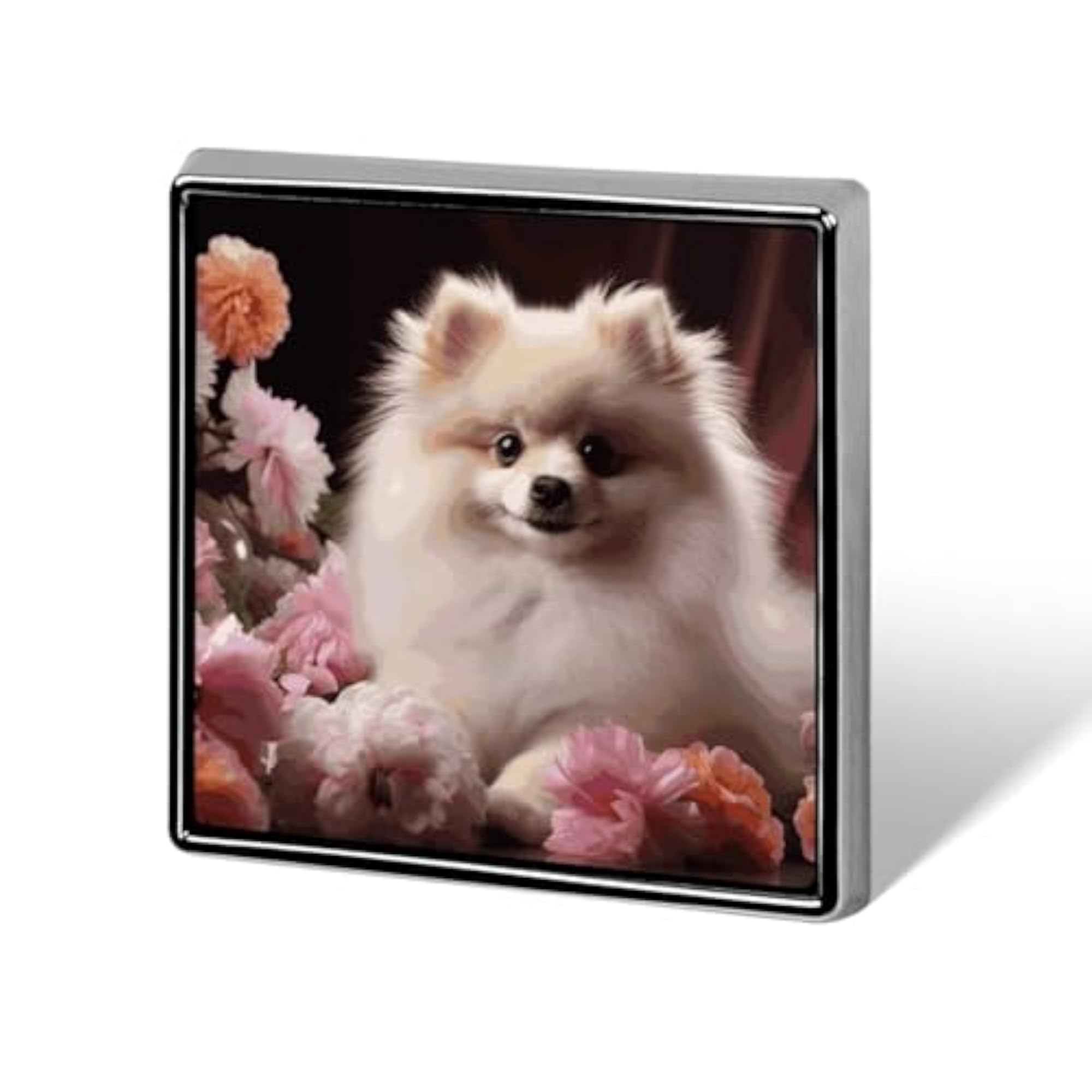 Pomeranian & Flowers Square Lapel Pin, Charming Accessory