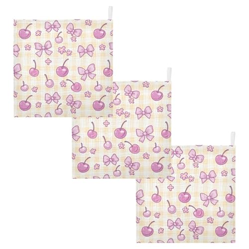 vvfelixl Gingham Cherry Bow Baby Burp Cloths Baby Muslin Washcloths for Boys Girls Cotton Babys Face Towel for Newborn Infants Soft and Absorbent 11.8 X 11.8 in, 5 Pack2