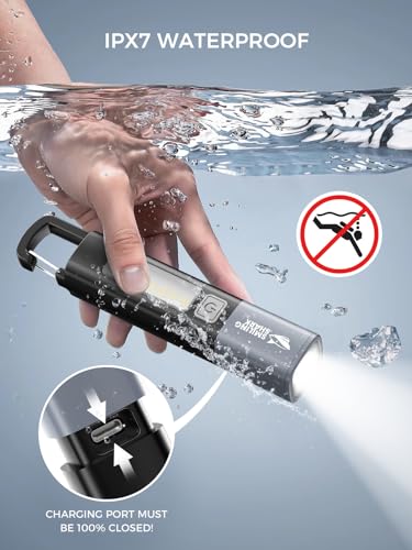 Image of Smiling Shark G1 Flashlight, 2 Pack Small Bright LED Rechargeable Flashlights High Lumens with Side Light & Hook & Zoomable Brightest Handheld Waterproof Flash Light for Emergencies /Camping, Black