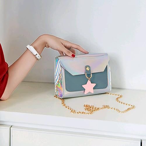 RARITYUS Holographic Silver Crossbody Bag for Girls Women Fashion Metallic Clutch Purse Shoulder Handbag with Star Pendant3