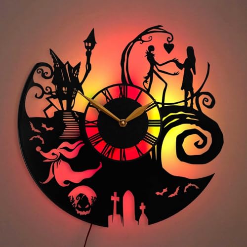 Christmas Vinyl Record Wall Clock with LED Light Unique Gift Idea Home Decor Black