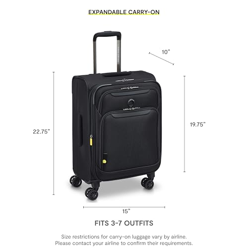 Image of DELSEY PARIS Sky Max 3.0 Carry-On 21 Inch, Lightweight Softside Expandable Luggage, Spinner Wheels, Soft Touch Handle, Onyx Black