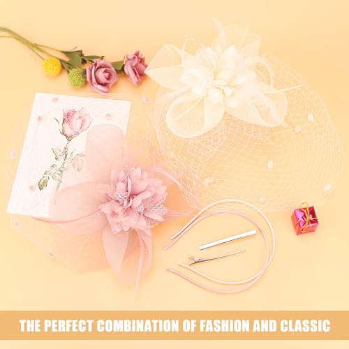 Image of DRESHOW Women Fascinator Hats Tea Party Hat Vintage Pillbox Hat Headband for Cocktail