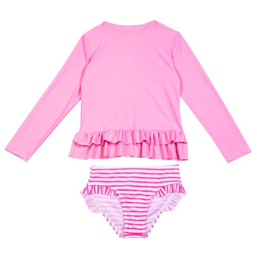 Image of HODOSPORTS Girls Rash Guard Shirts Swimsuit UPF 50+ Quick Dry Two Piece Long Sleeve Bathing Suits