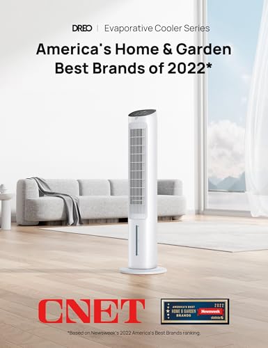 Image of DREO Evaporative Air Swamp Cooler, 40 inch Standing Fans that Blow Cold Air, 80 Oscillating Bladeless Cooling Fan for Bedroom, Removable Water Tank, Ice Packs, Remote Control, 4 Speeds, 7H Timer, White