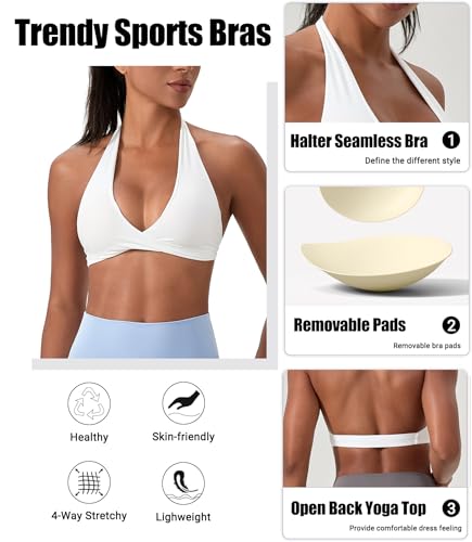 Sports Bra for Women Seamless Halter Padded Yoga Bras Open Back Gym Low Impact Workout Crop Tank Top4