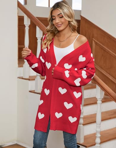 Image of Alsol Lamesa Women's Long Sleeve Heart Cardigan Sweaters V Neck Open Front Knit Coat
