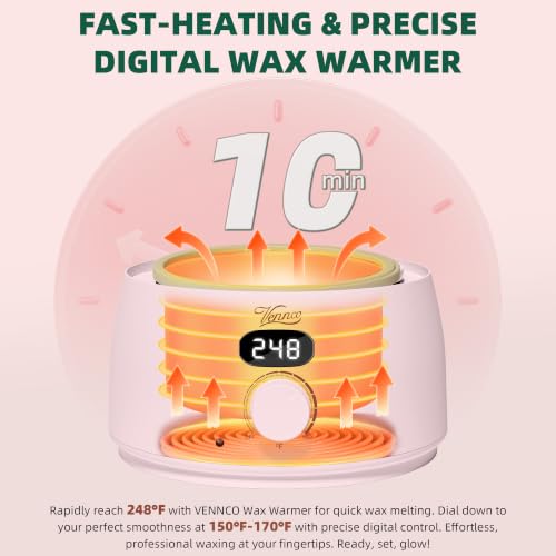 Image of VENNCO Digital Waxing Kit for Women - Pink Wax Warmer for Hair Removal Kit | with 4 Packs Hard Wax Beads & Silicone Wax Pot - Hard Wax Kit for Face, Bikini, Brazilian, Legs & Underarms, Full Body