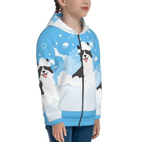 Collie in Bathtub Kids Pullover Hoodies Boys Zip Up Sweatshirts Girls Athletic Clothes with Pocket4