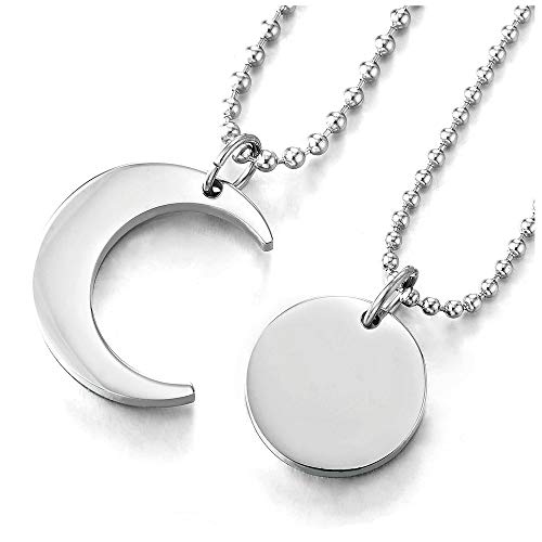 iMETACLII Par Parejas Amantes Luna y Sol Emparejado Collar Colgante, Amantes Parejas Amigos para Hombre Mujer, Acero
