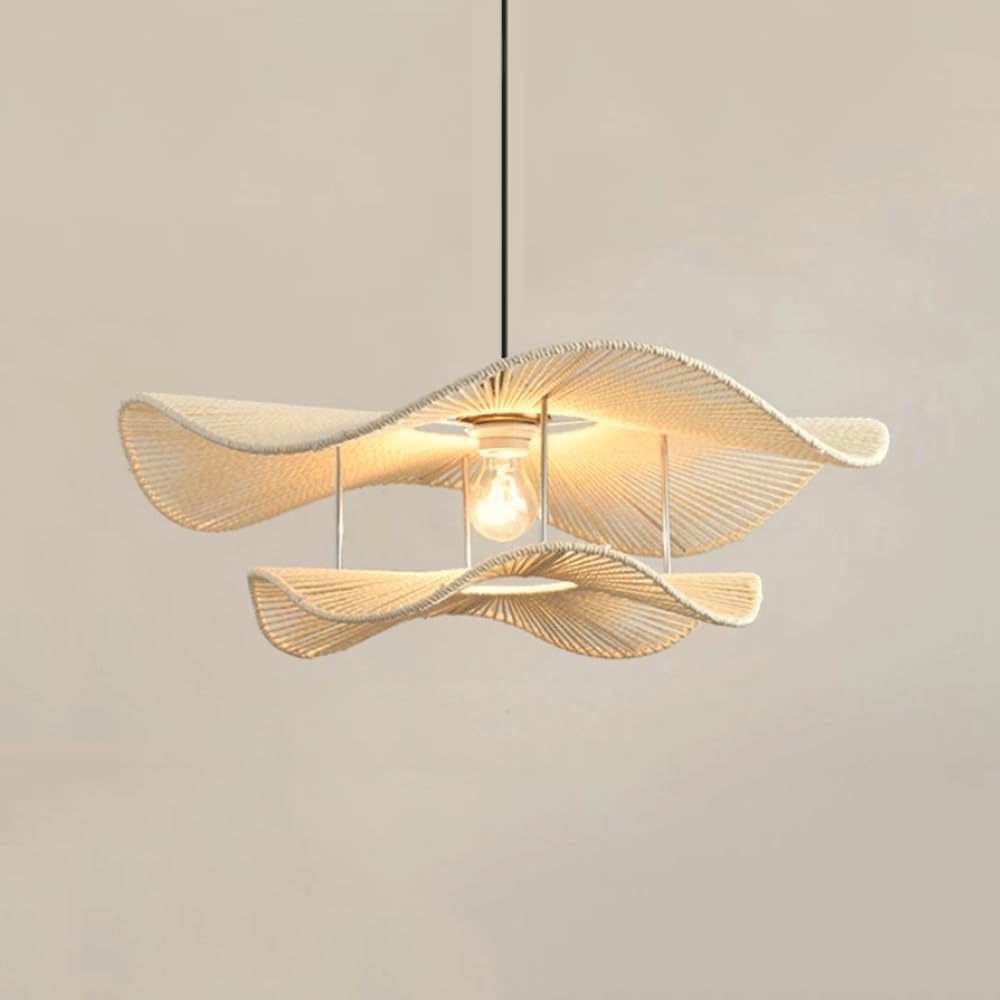CHUNGYANG Hand-Woven Pendant Light Boho Dining Room Lighting Fixture Irregular Flowing Curved Linear Shade Chandelier Light Fixture 23.6 Inch Height Adjustable Hanging Pendant Lighting for Kitchen