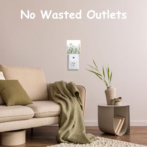 Image of Vintage Wildflower Herbs Plug Night Light,Botanical Floral Night Light Lamp Auto Sensor Energy Efficient Dusk to Dawn Lights for Girls Boys Women Room Decor,Hallway,Kitchen,Bathroom,Nursery,Stairs