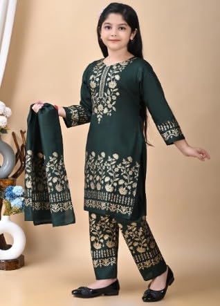 Image of Girl's Rayon Ethnic Wear Embroidered Kurta Set with Dupatta