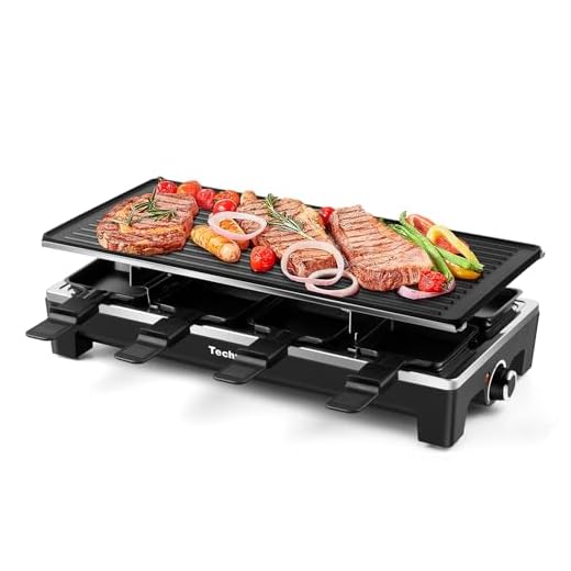 Raclette Grill, Techwood Electric Table Indoor Grill Korean BBQ Grill, Removable 2-in-1 Non-Stick Grill Plate, 1500W Fast Heating with 8 Cheese Melt Pans, Ideal for Parties and Family Fun