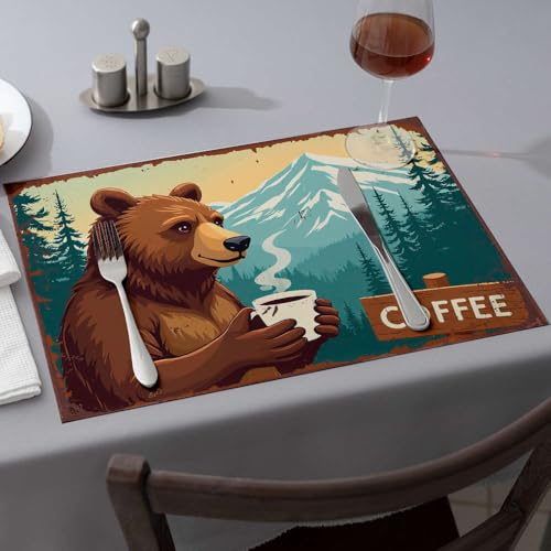 Sets de table lavables et chemin de table d'été ours au café