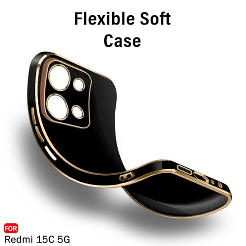 Image of TheGiftKart Luxurious Golden-Plated Back Cover Case for Mi Redmi 15C 5G | Raised Lips for Camera & Screen Protection | Shockproof Design | Stylish Back Cover Case for Redmi 15C 5G (TPU, Black)