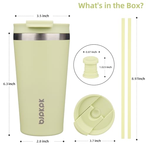 Image of BJPKPK 18 oz Coffee Tumbler with Straw, Insulated Stainless Steel Cup