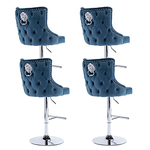 Taburetes Altos Wahson Juego de 4 Taburete Bar de Terciopelo con Respaldo y Reposapiés, Regulable en Altura,Taburete Sillas Altos con...