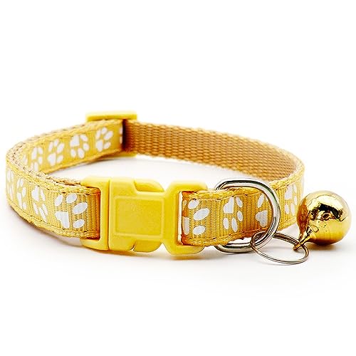 Small Dog Puppy Pet Collar Pawprint Design with Bell Nylon Adjustable Size 19-32cm Tan Khaki Beige - Image 2