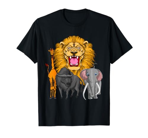 Safari Lion Girafe Buffle L'éléphant Enfants Afrique Animal T-Shirt