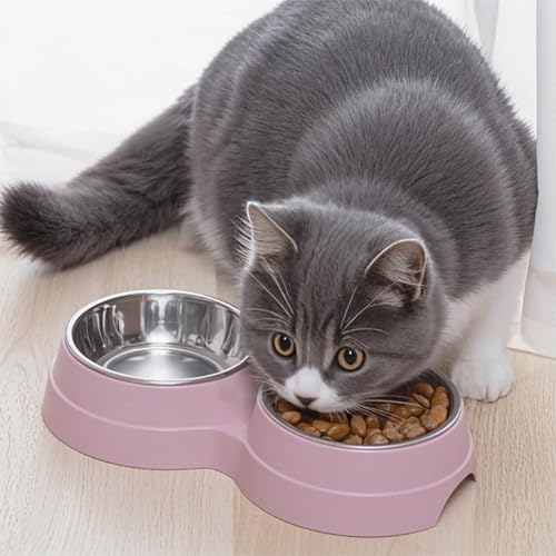 Edelstahl Napf Hund Fressnäpfe für Hunde,Hundenäpfe Futternapf 300 ml, rutschfest Doppel Napfset Hundenapf Katzennapf Fressnapf für Mittelgroße und kleine Hunde, Katzen (rosa)