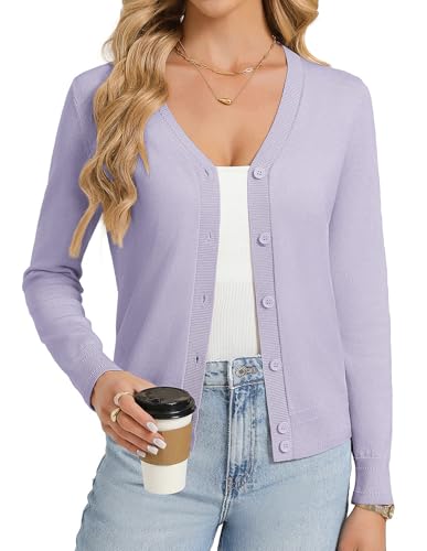 GRACE KARIN Purple Cardigan Sweaters for Women Lightweight Button Up Spring Cardigans Trendy Summer Outfits Knit Shrug L