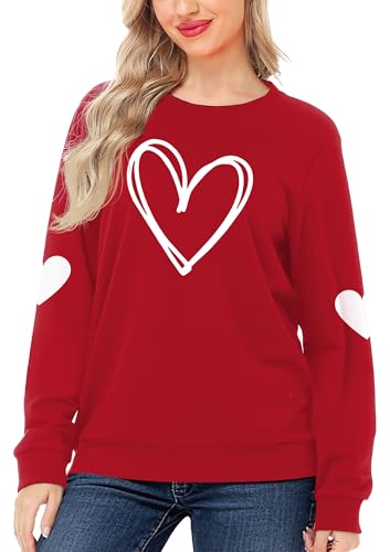 Deerose Valentine's Sweatshirt for Women Sweet Lover Gifts Pullover Long Sleeve Romantic Hearts Shirts Red XL