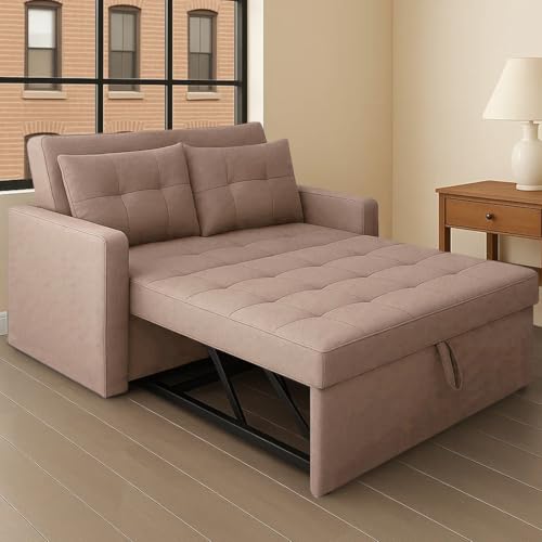 Image of CASASTYLE Trissa 2 Seater Pull-Out Premium Fabric Sofa Cum Bed Sofa Set for Living Room (Beige Fabric)