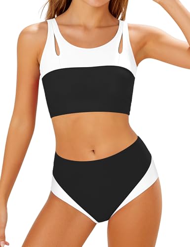 Image of Teen Girls Swimsuits V-Neck Bikini Set Bathing Suits Cross Straps Two Piece Swimwear with Drawstring