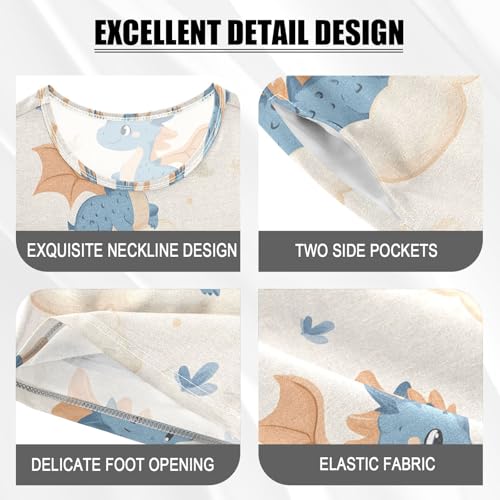 ALAZA Cute Dragon Cloud Cartoon Pajamas Set Short Sleeve Cotton Sleepwear Summer Pjs 2 Piece 5-14Y4