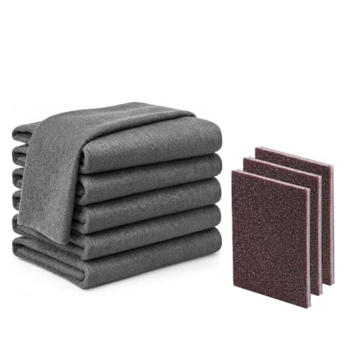 Aovtysa Cloth Genie Magic Cloth Thickened Microfiber Cleaning Cloths 11.8 x 15.7 Inch Reusable Lint Free Streak Free Heavy Duty for Kitchen Glass Car with Bonus 3 Magic Cleaning Sponge (6)