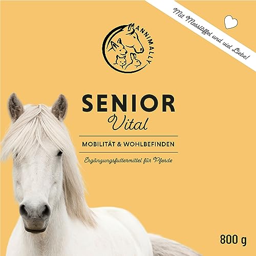Annimally Senior Vital Pulver Pferd mit MSM, Traubenkern, Glucosamin, Teufelskralle - Senior Zusatzfutter zur Unterstützung von Herz & Kreislauf sowie Knochen und Gelenke im Alter