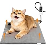 BECEMURU Haustier Heizkissen für Katze Hund 45x40cm, 4 einstellbare Timer und 6 einstellbare Temperaturen, Einstellbar Elektrisches Heizkissen mit Anti-Bite-Schlauchwickel Kabel