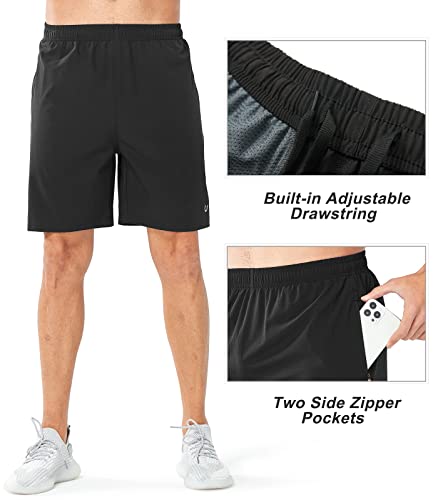 Northyard Men's Athletic Hiking Shorts Quick Dry Workout Shorts 7"/ 9"/ 5" Lightweight Sports Gym Running Shorts Basketball Exercise Black-Basic S #TOP4