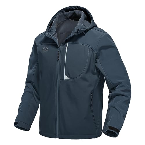 Gopune Men's Lightweight Soft Shell Jacket Fleece Lined Waterproof Hooded Hiking Winter Jacket