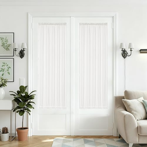 DUKIYO 25 x 68 Inch Sheer Door Curtains 2 Panel Ivory White Linen Textured