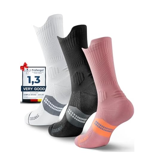 Juclise Bamboo Viscose Compression Running Crew Socks, Moisture Wicking Anti-Blister Hiking Athletic Cycling Gym Socks (US, Alpha, Medium, Regular, Regular, Classic Black+Glacier White+Dusty Pink)