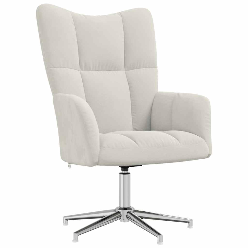 Sillón Relax, Terciopelo Blanco Crema, Sillón Giratorio con Marco de Acero, Cómodo Sillón de Lectura para Dormitorio, 62 x 68 x 91 cm