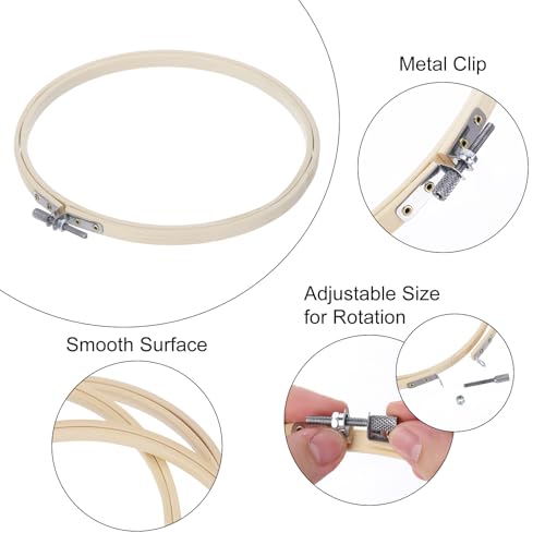 Image of MECCANIXITY 12 Pieces 7 Inch Embroidery Hoops Adjustable Round Bamboo Circle Cross Stitch Hoop Ring for Art Craft Handy Sewing Needlework DIY Decoration