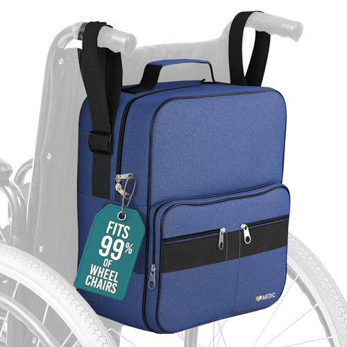 iMedic Bolsa de Silla de Ruedas Deluxe – Mochila de Almacenamiento para Sillas de Ruedas y Scooters – Duradera y Espaciosa – Azul
