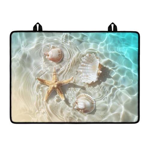 Image of Poceacles Stove Top Cover for Glass Stove Top, Ceramic Glass Stove Cover Mat Oil Resistant Prevent Scratching Oven Mat Protector Expands Usable Space, Beach Starfish Seashell