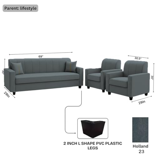 Image of FURNY Cosmos 5 Seater Fabric 3+1+1 Sofa Set (Dark Grey) Premium Velvet Finish | Durable Comfort | Ideal for Living Room