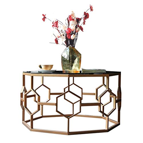 Octagonal Wrought Iron Coffee Table, Translucent Tempered Glass, Eco-F