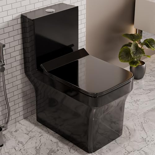 Image of B Backline One Piece Ceramic Western Toilet | Commode for Toilet | Water Closet | Commode With Soft Close Toilet Seat (Black Glossy (S Trap Outlet From Floor))