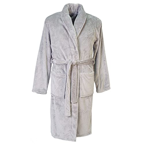 10XDIEZ - Bata de Invierno para Hombre de Coralina con Cinturón Ajustable (Perla - M (Mediana))