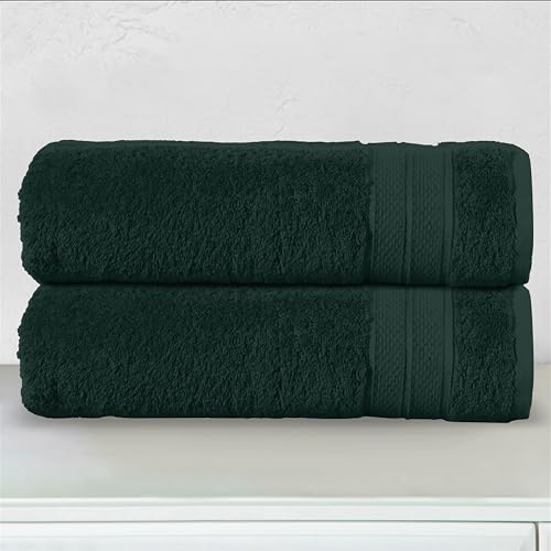 Image of Elegant Comfort Three Line Popcorn Towel Set for Bathroom 27 x 54 inches, Premium Hotel Quality 2-Pack Bath Towels, 100% Turkish Cotton, Soft and Durable, Quick Dry and Highly Absorbent, Forest Green