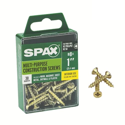 SPAX Tornillo multi-material 1 pulgada Zinc cabeza plana con rosca múltiple Phillips/Cuadrada caja 30 miniatura 1